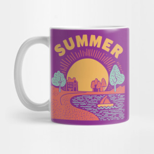 Minimalist Summer Sun and Ocean Waves Mug