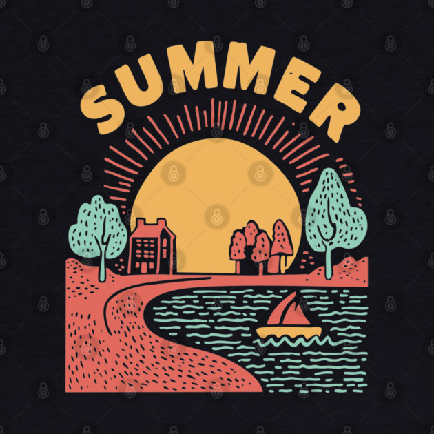 Minimalist Summer Sun and Ocean Waves by TuncGK