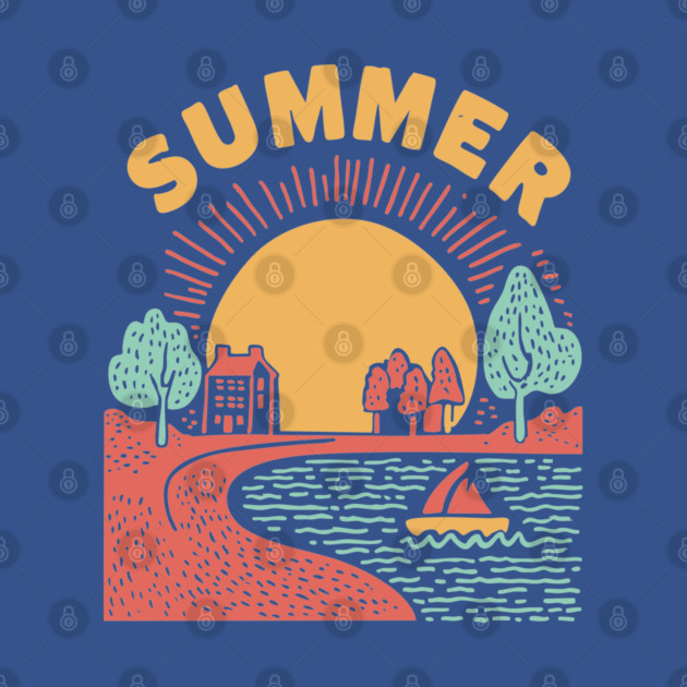 Minimalist Summer Sun and Ocean Waves by TuncGK