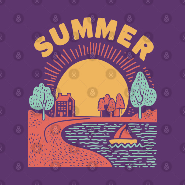 Minimalist Summer Sun and Ocean Waves by TuncGK