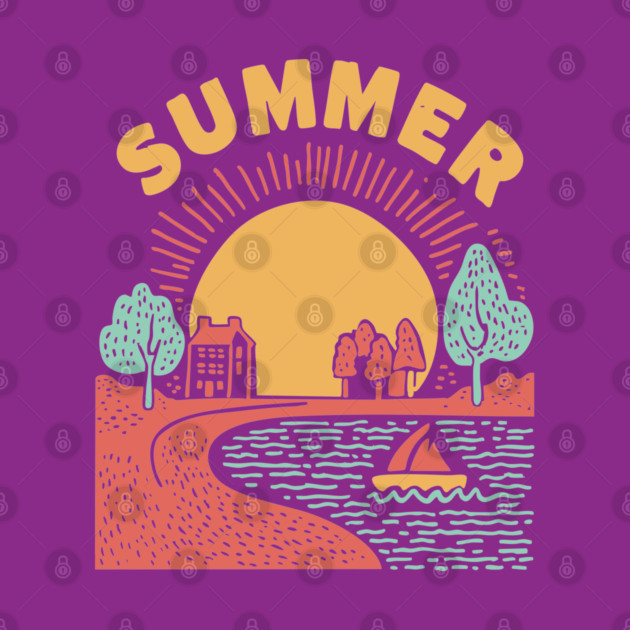 Minimalist Summer Sun and Ocean Waves by TuncGK