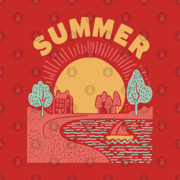 Minimalist Summer Sun and Ocean Waves by TuncGK