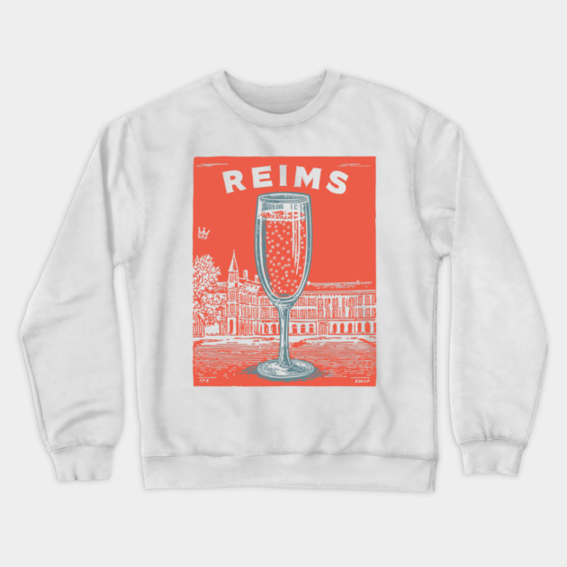 Reims France Vintage Champagne Flute Art Crewneck Sweatshirt by TuncGK