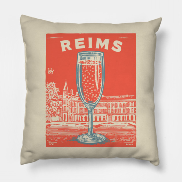 Reims France Vintage Champagne Flute Art Pillow by TuncGK