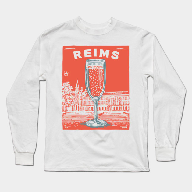 Reims France Vintage Champagne Flute Art Long Sleeve T-Shirt by TuncGK