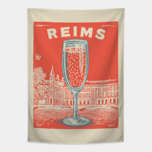 Reims France Vintage Champagne Flute Art Tapestry