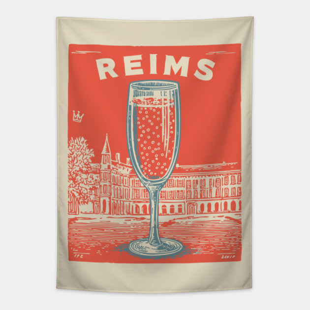 Reims France Vintage Champagne Flute Art Tapestry by TuncGK