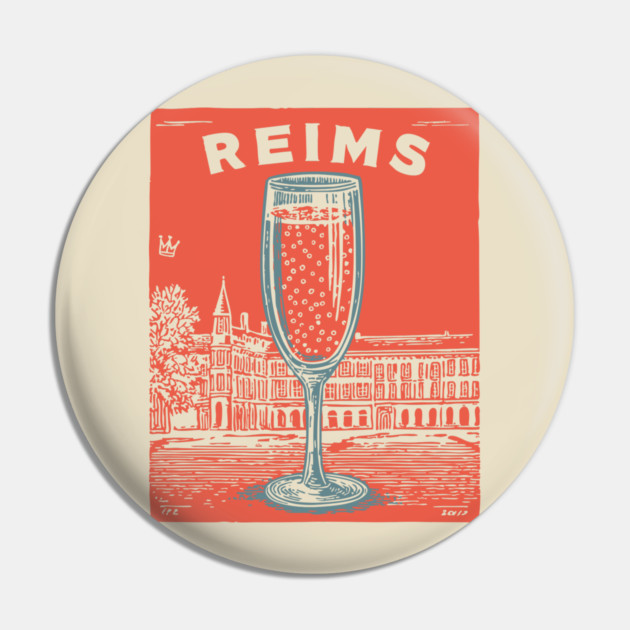 Reims France Vintage Champagne Flute Art Pin by TuncGK