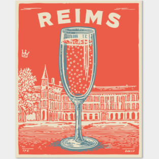 Reims France Vintage Champagne Flute Art Posters and Art