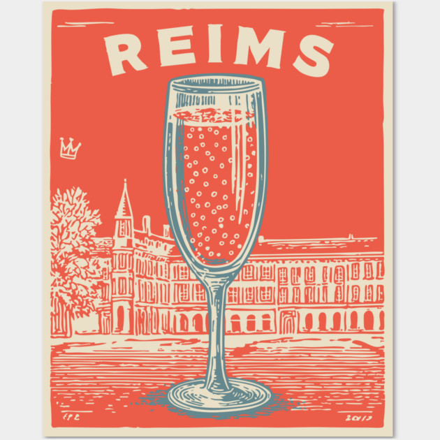 Reims France Vintage Champagne Flute Art Wall Art by TuncGK