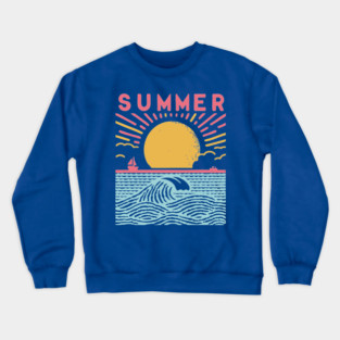 Retro Summer Beach Town Vacation Scene Crewneck Sweatshirt