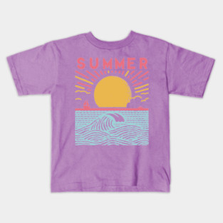 Retro Summer Beach Town Vacation Scene Kids T-Shirt