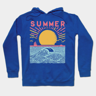 Retro Summer Beach Town Vacation Scene Hoodie