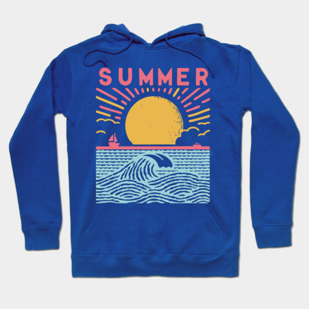 Retro Summer Beach Town Vacation Scene Hoodie by TuncGK