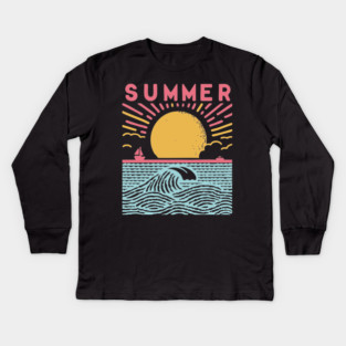 Retro Summer Beach Town Vacation Scene Kids Long Sleeve T-Shirt