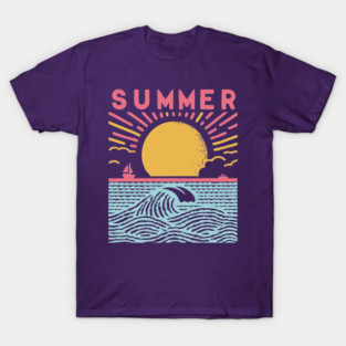 Retro Summer Beach Town Vacation Scene T-Shirt