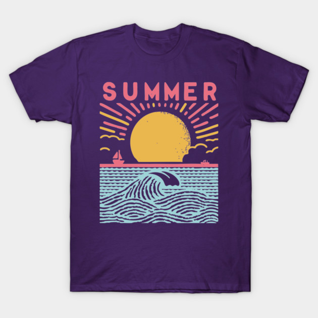 Retro Summer Beach Town Vacation Scene T-Shirt by TuncGK
