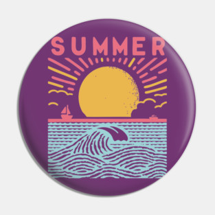 Retro Summer Beach Town Vacation Scene Pin