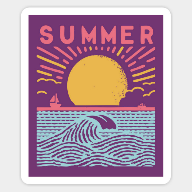 Retro Summer Beach Town Vacation Scene Magnet by TuncGK