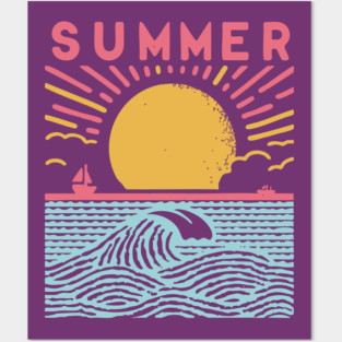 Retro Summer Beach Town Vacation Scene Posters and Art