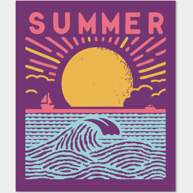 Retro Summer Beach Town Vacation Scene Wall Art by TuncGK