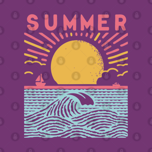 Retro Summer Beach Town Vacation Scene by TuncGK