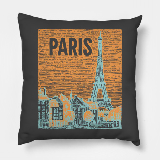 Vintage Paris Eiffel Tower Sketch Art Pillow by TuncGK
