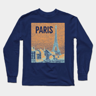Vintage Paris Eiffel Tower Sketch Art Long Sleeve T-Shirt