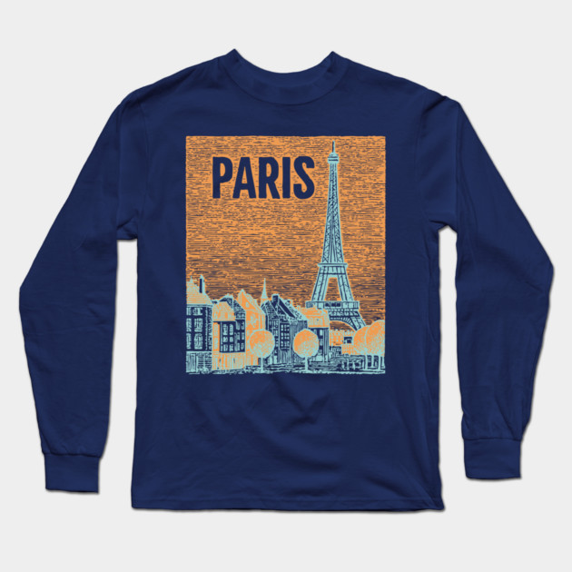 Vintage Paris Eiffel Tower Sketch Art Long Sleeve T-Shirt by TuncGK