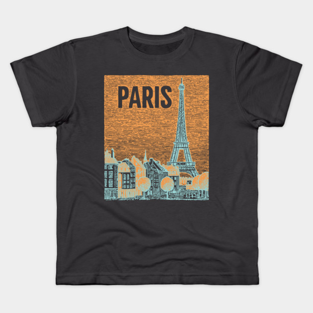 Vintage Paris Eiffel Tower Sketch Art Kids T-Shirt by TuncGK