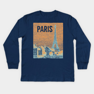 Vintage Paris Eiffel Tower Sketch Art Kids Long Sleeve T-Shirt