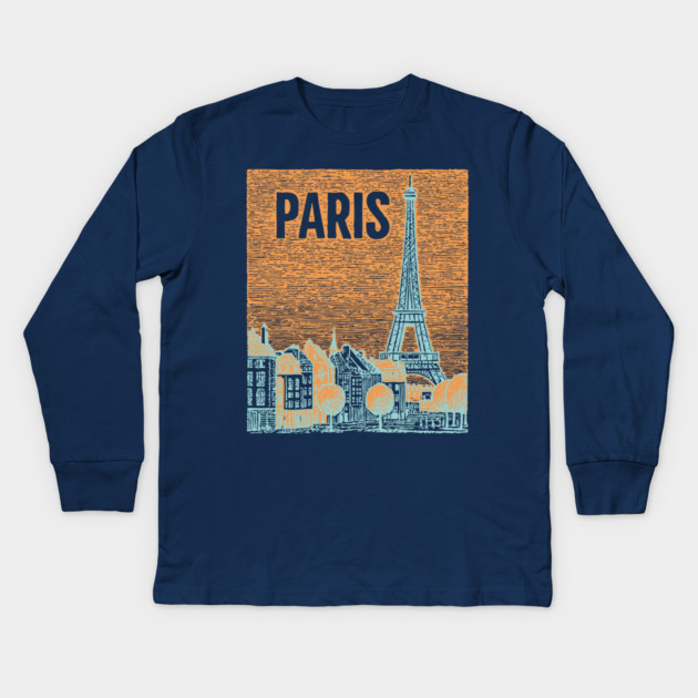 Vintage Paris Eiffel Tower Sketch Art Kids Long Sleeve T-Shirt by TuncGK