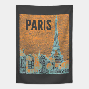 Vintage Paris Eiffel Tower Sketch Art Tapestry