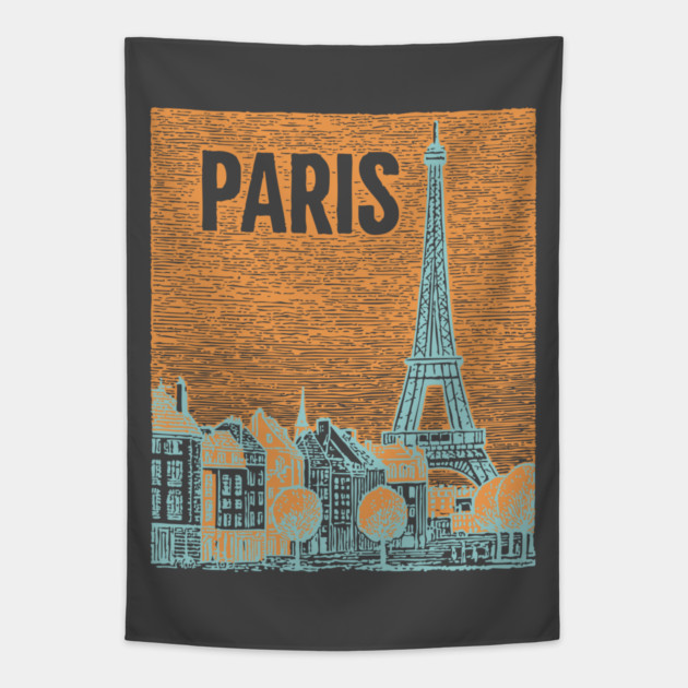 Vintage Paris Eiffel Tower Sketch Art Tapestry by TuncGK