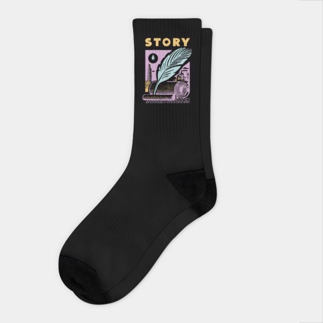 Vintage Storyteller Quill and Scroll Graphic Socks by TuncGK