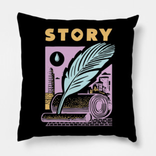 Vintage Storyteller Quill and Scroll Graphic Pillow