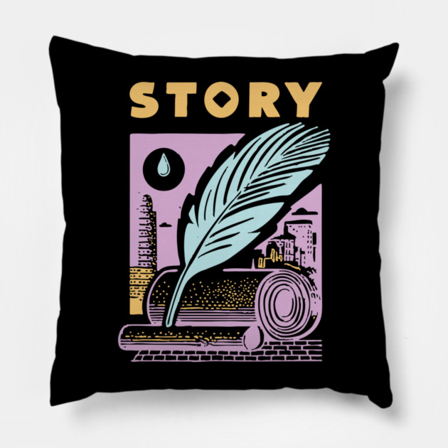 Vintage Storyteller Quill and Scroll Graphic Pillow by TuncGK