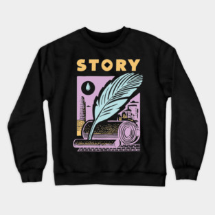 Vintage Storyteller Quill and Scroll Graphic Crewneck Sweatshirt
