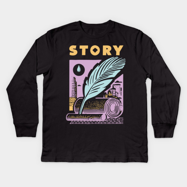 Vintage Storyteller Quill and Scroll Graphic Kids Long Sleeve T-Shirt by TuncGK