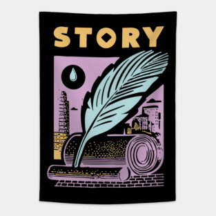 Vintage Storyteller Quill and Scroll Graphic Tapestry