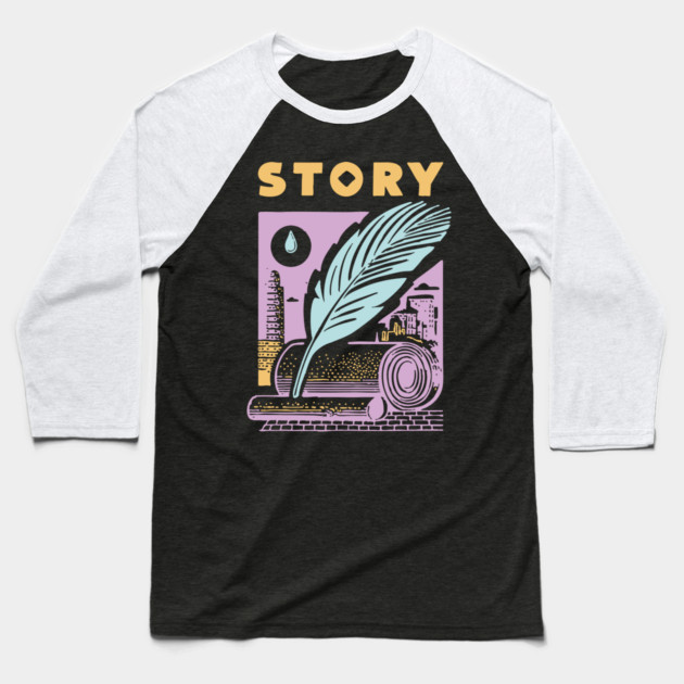 Vintage Storyteller Quill and Scroll Graphic Baseball T-Shirt by TuncGK