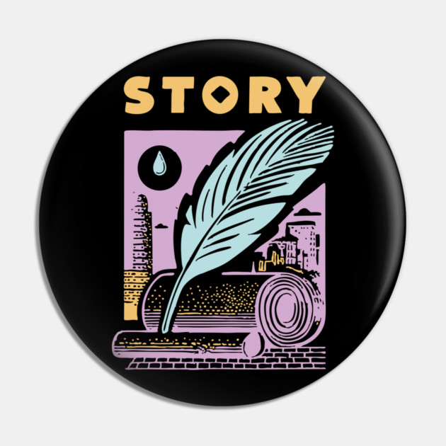 Vintage Storyteller Quill and Scroll Graphic Pin by TuncGK