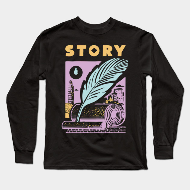 Vintage Storyteller Quill and Scroll Graphic Long Sleeve T-Shirt by TuncGK
