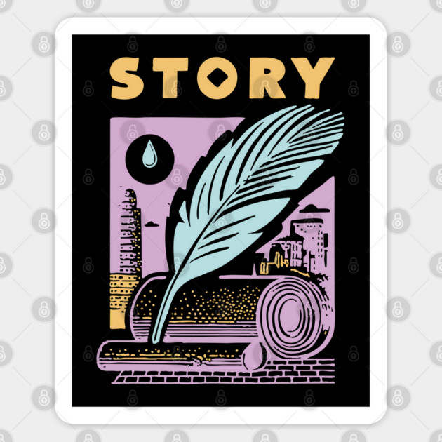 Vintage Storyteller Quill and Scroll Graphic Sticker by TuncGK