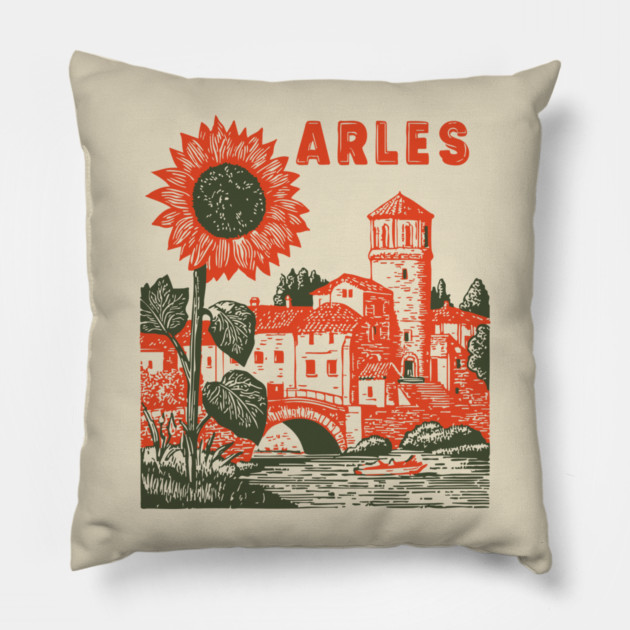 Arles Sunflower Van Gogh Style Vintage Art Pillow by TuncGK