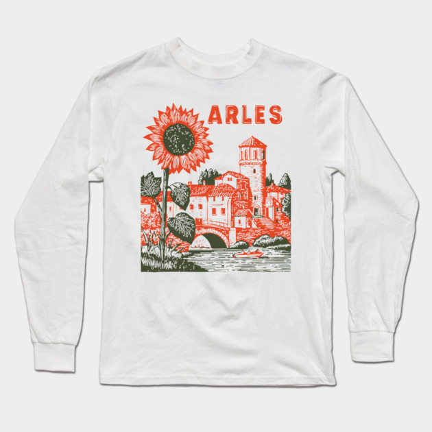 Arles Sunflower Van Gogh Style Vintage Art Long Sleeve T-Shirt by TuncGK