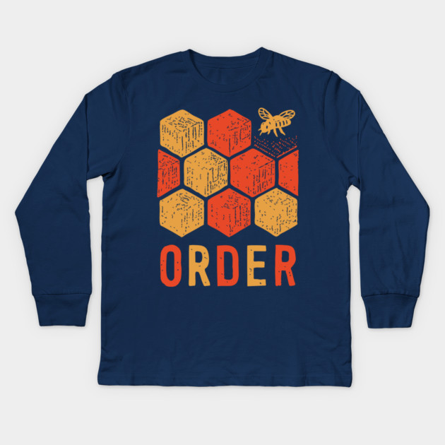 Retro 70s Bee and Honeycomb Art Kids Long Sleeve T-Shirt by TuncGK