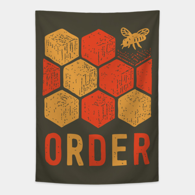 Retro 70s Bee and Honeycomb Art Tapestry by TuncGK