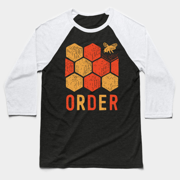 Retro 70s Bee and Honeycomb Art Baseball T-Shirt by TuncGK