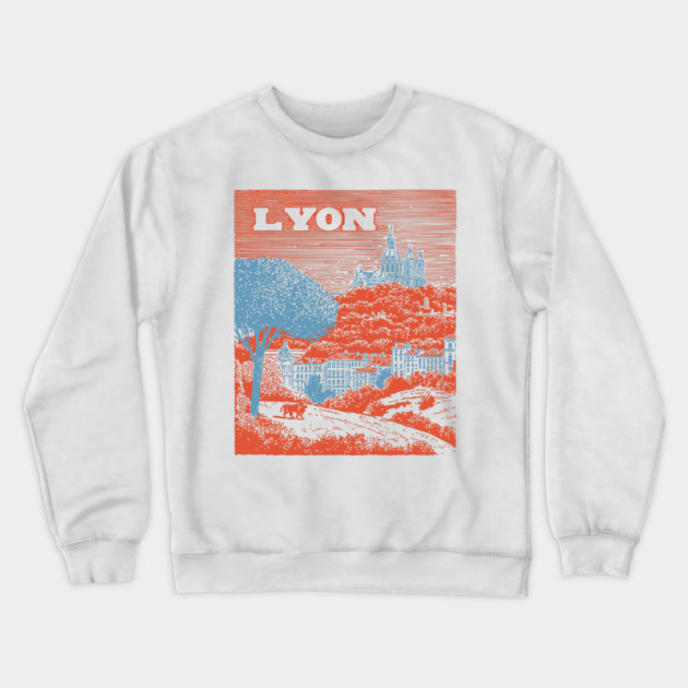 Lyon France Vintage Travel Poster Art Crewneck Sweatshirt by TuncGK